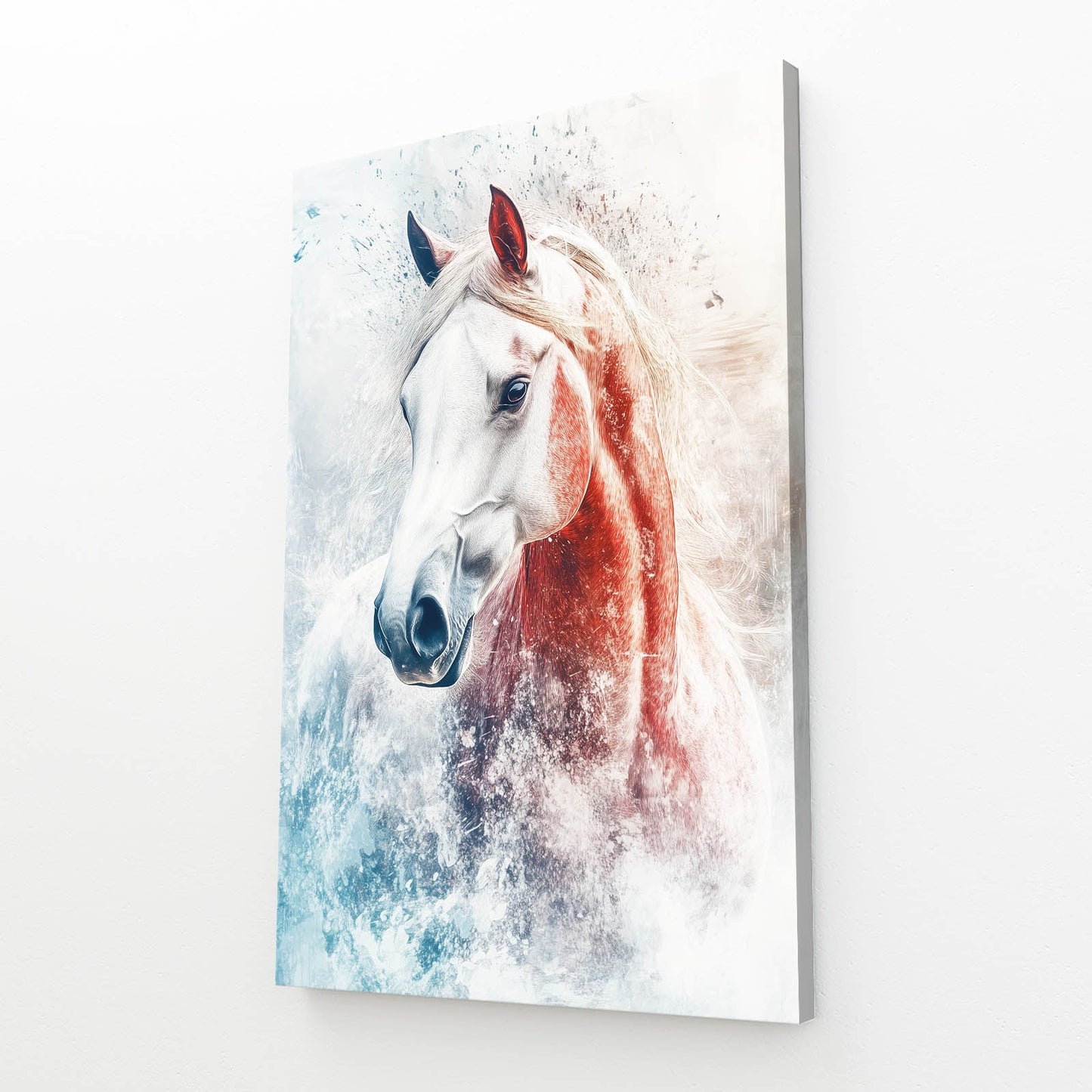 Bathroom Horse Canvas Art – angled canvas view on white background