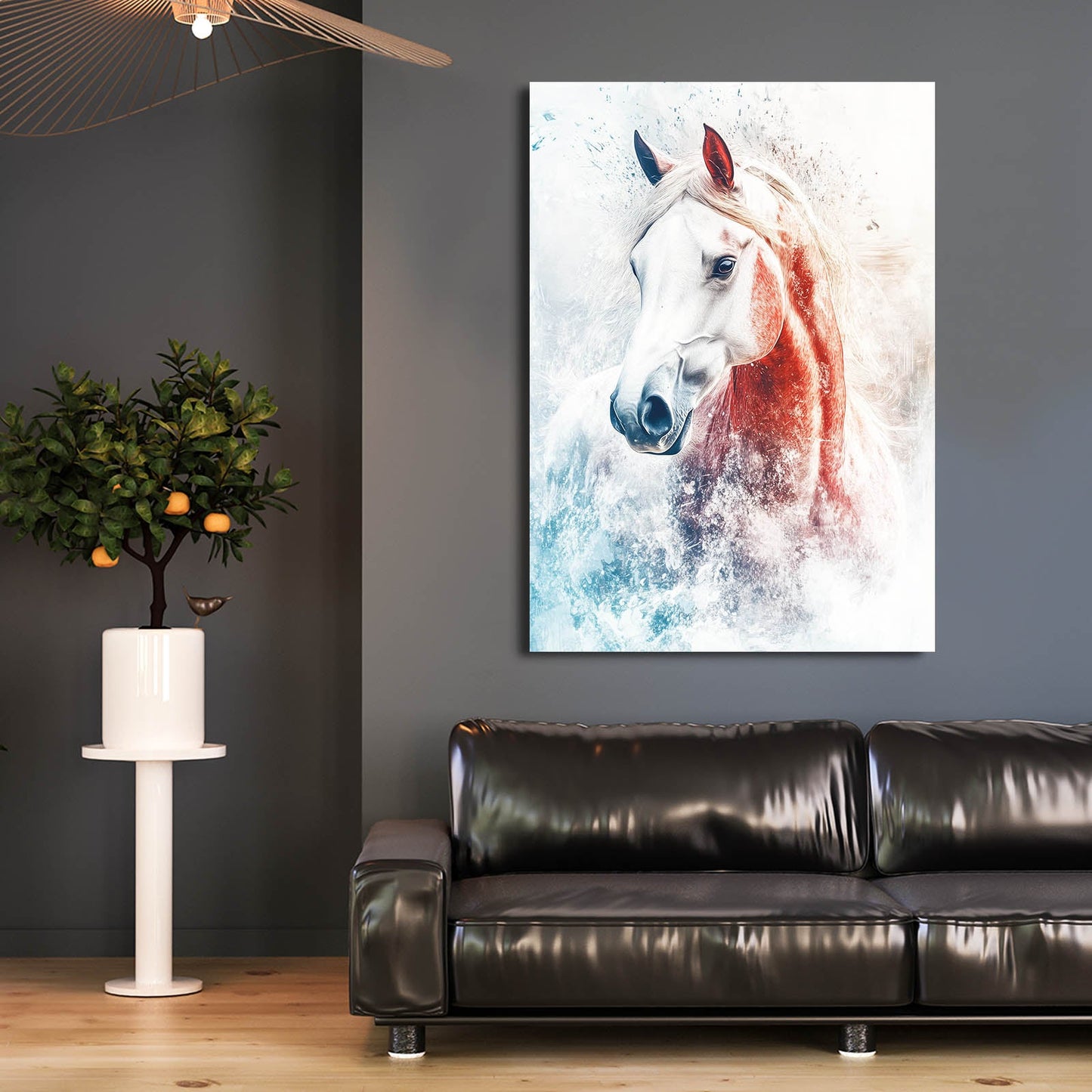 Bathroom Horse Canvas Art – angled canvas view on white background