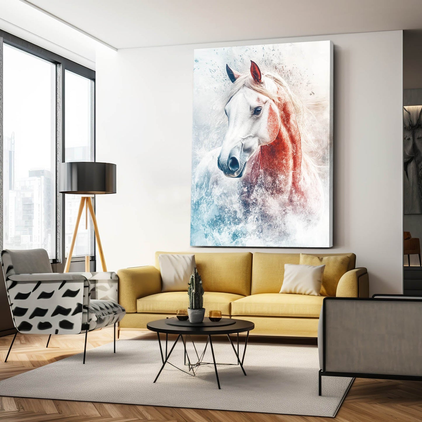 Bathroom Horse Canvas Art – angled canvas view on white background