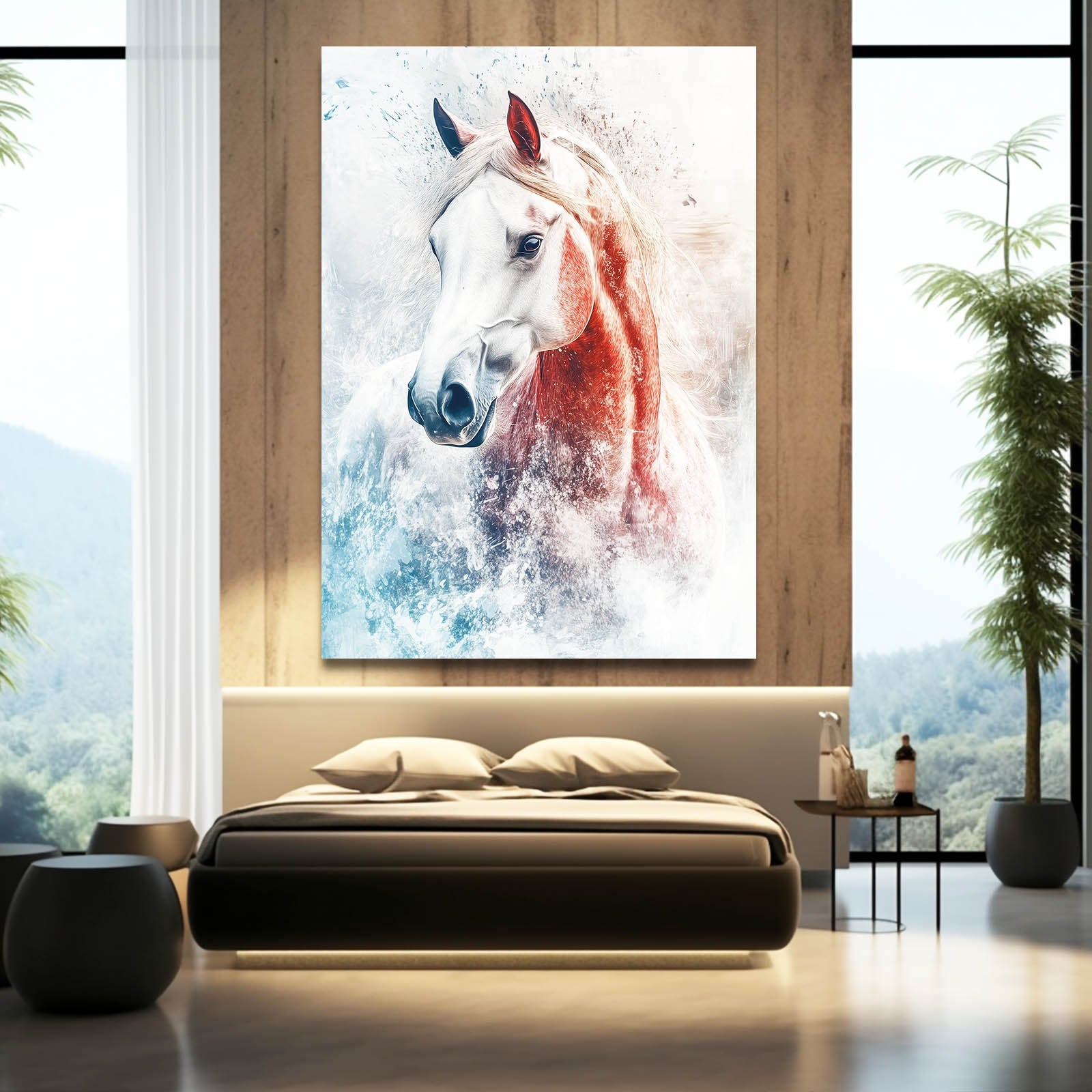 Bathroom Horse Canvas Art – angled canvas view on white background