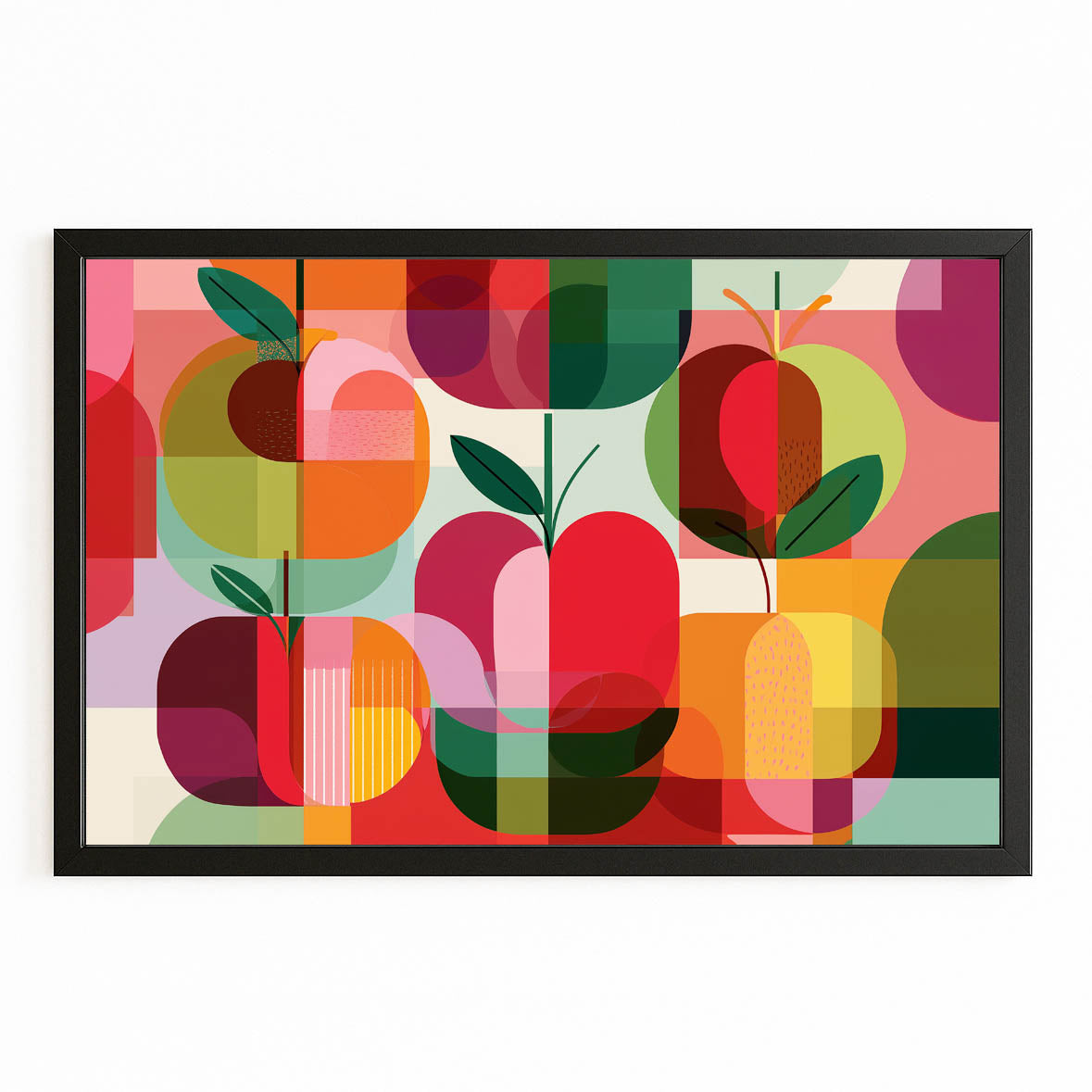 Bauhaus Apple Pattern Fruit Prints – with Premium Black frame on white background