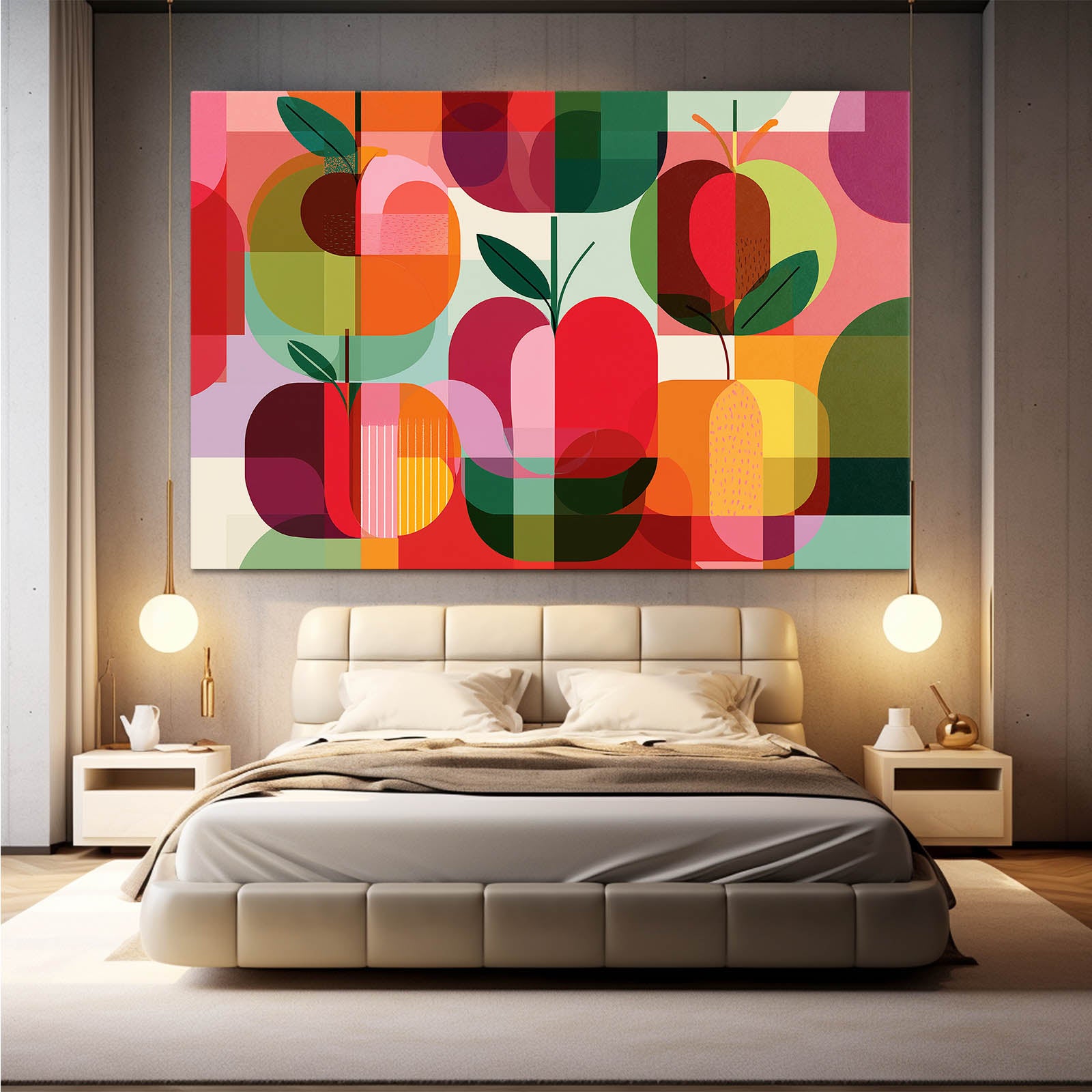 Bauhaus Apple Pattern Fruit Prints – styled in a furnished interior