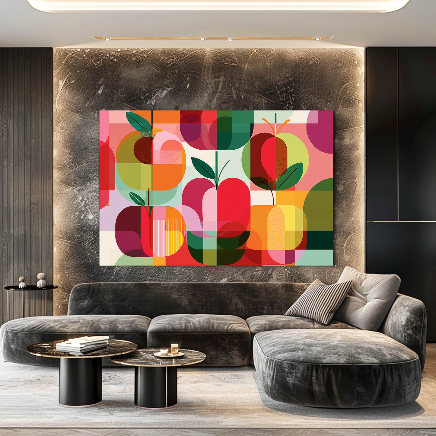 Bauhaus Apple Pattern Fruit Prints – styled in a furnished interior