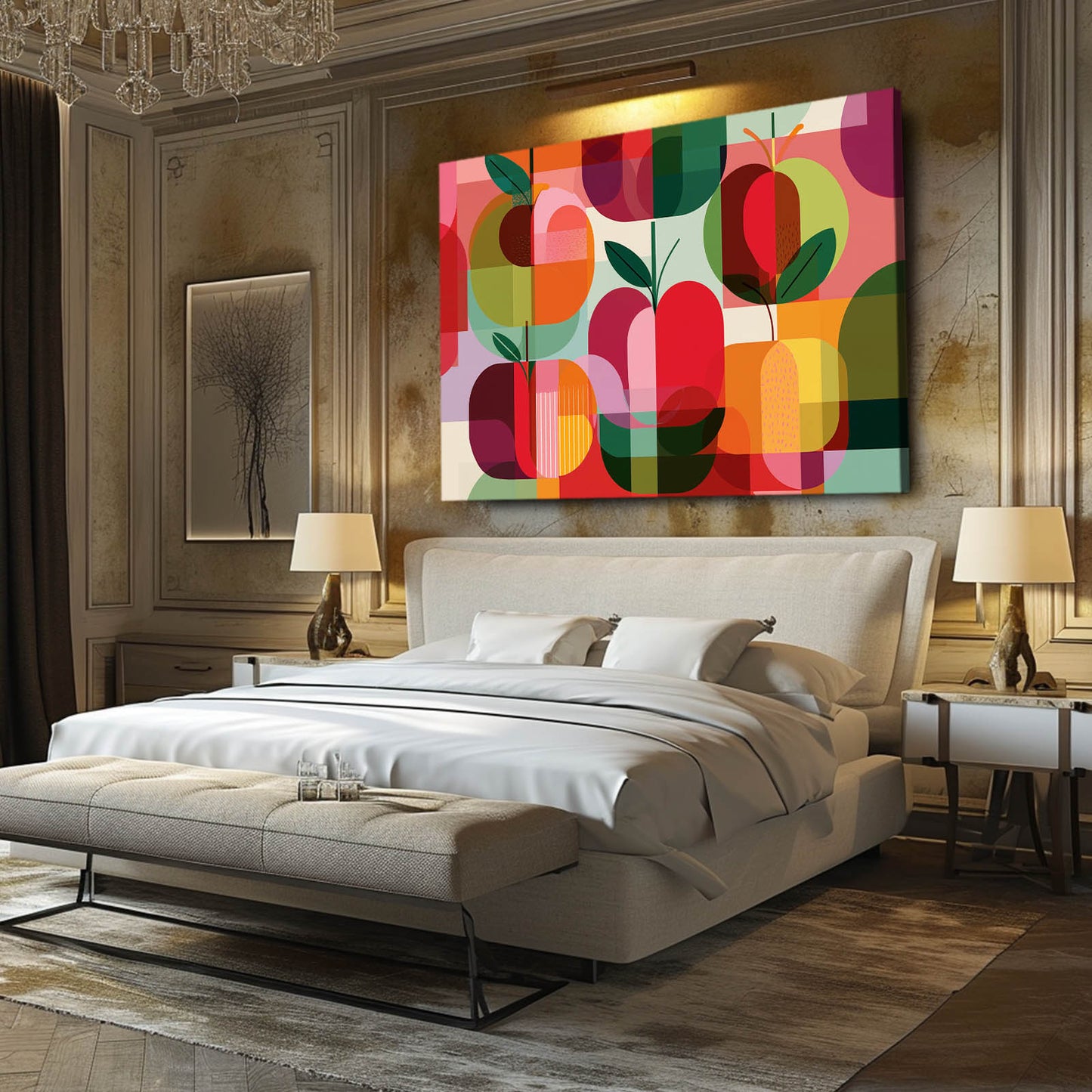 Bauhaus Apple Pattern Fruit Prints – styled in a furnished interior