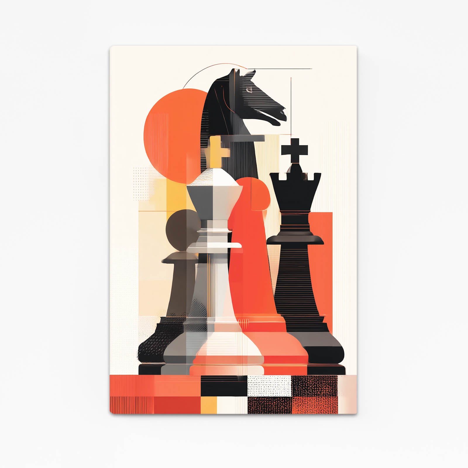 Bauhaus Knight Shapes Chess Canvas Art – angled canvas view on white background