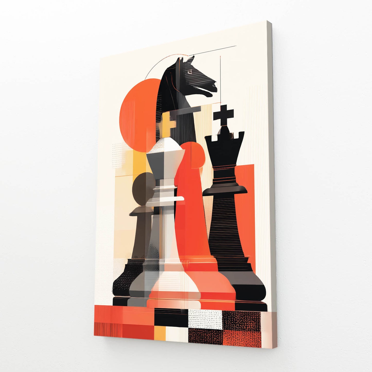 Bauhaus Knight Shapes Chess Canvas Art – canvas print on white background