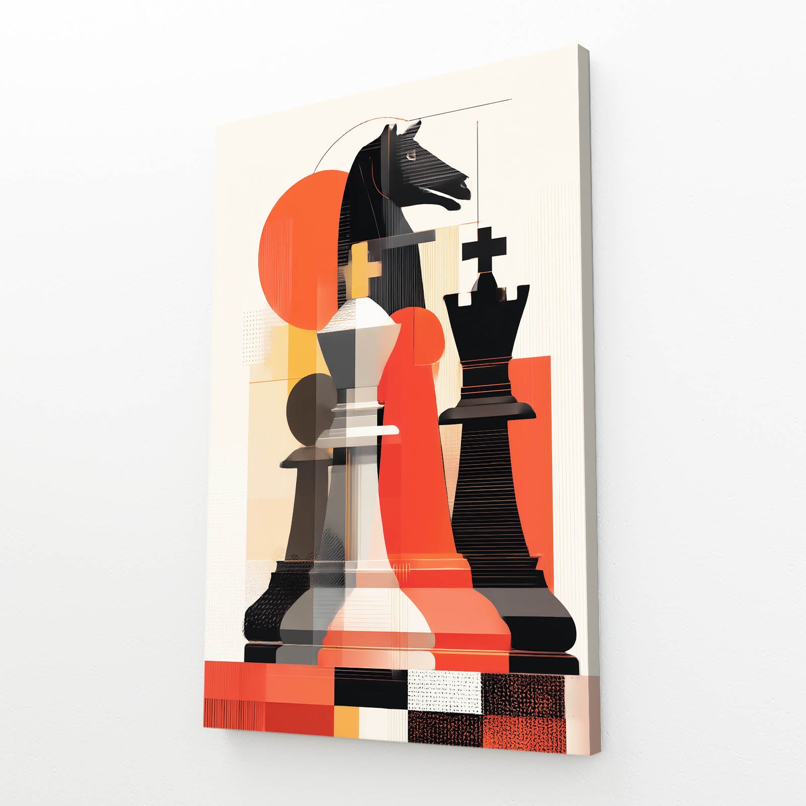 Bauhaus Knight Shapes Chess Canvas Art – canvas print on white background