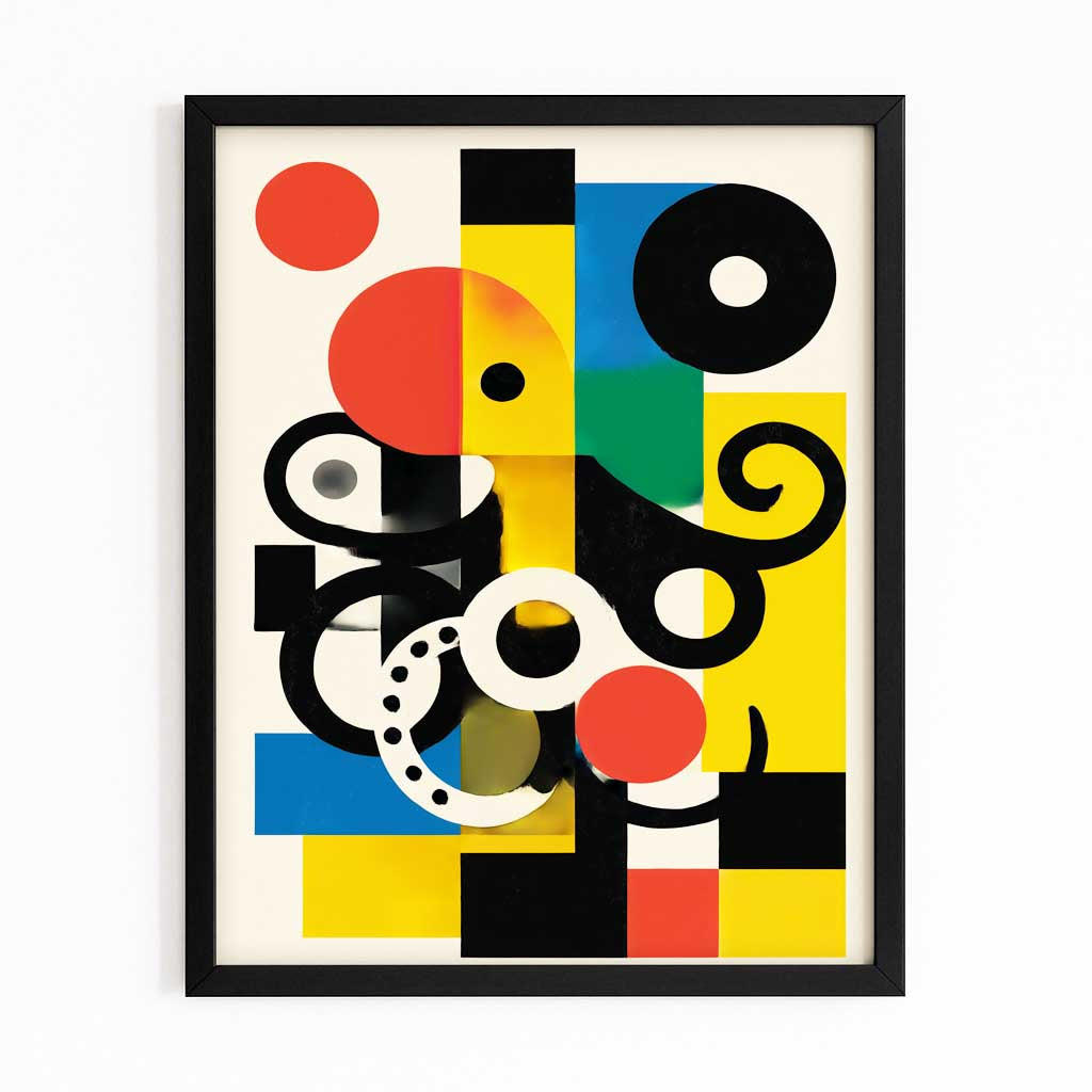 Bauhaus Shapes Octopus Wall Decor – with Premium Black frame on white background