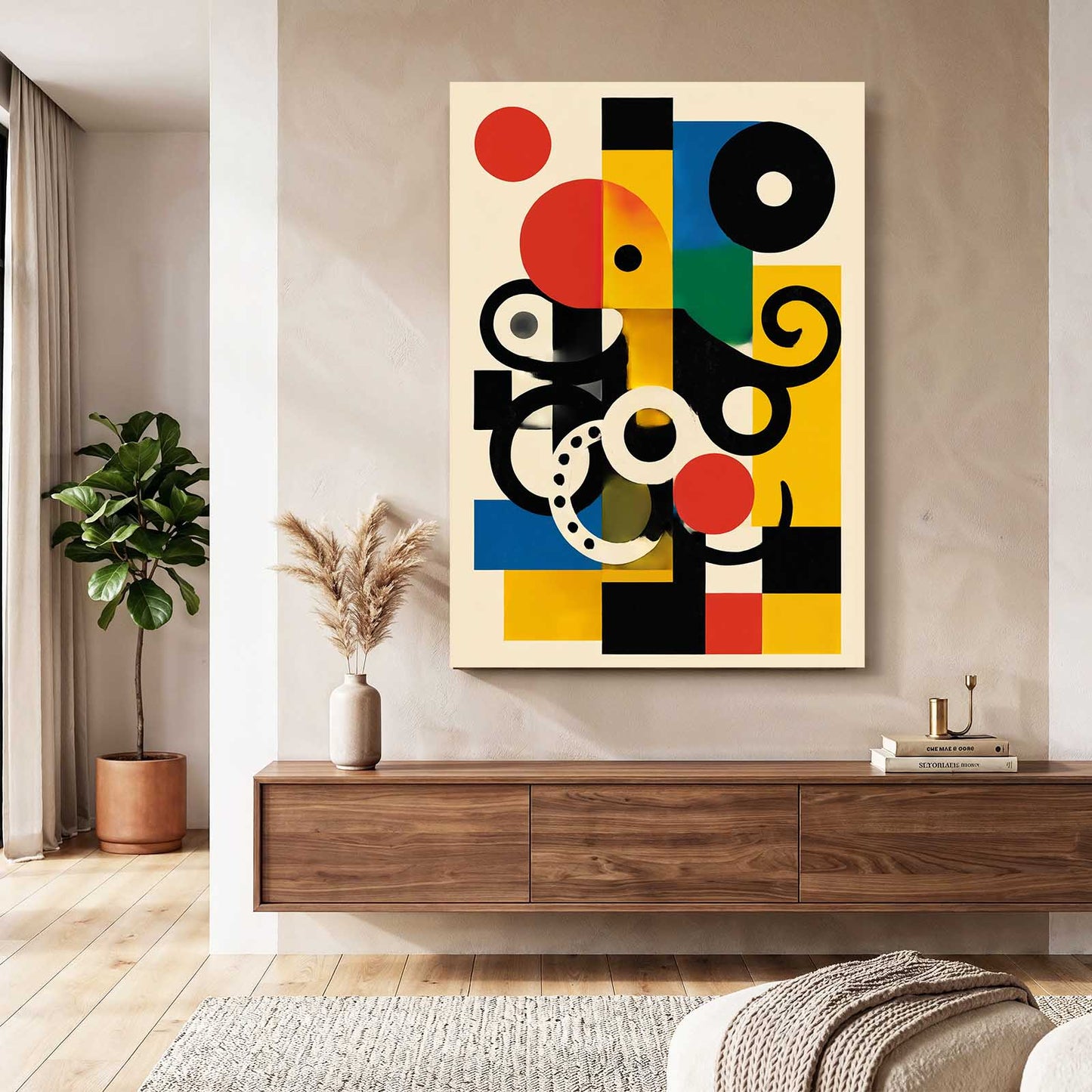 Bauhaus Shapes Octopus Wall Decor – styled in a furnished interior