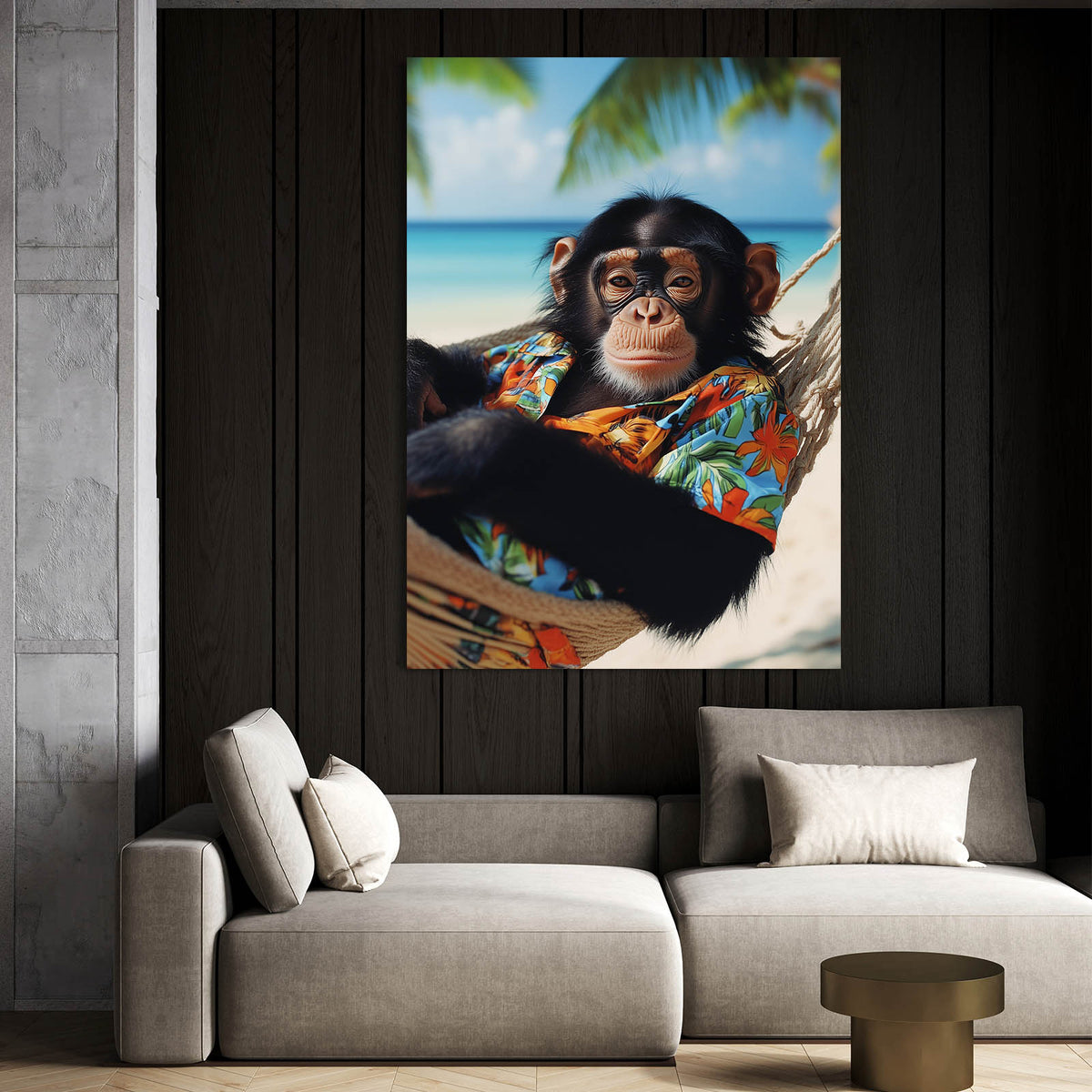 Beach Hammock Shirt Monkey Art — contemporary canvas print, styled in a furnished interior