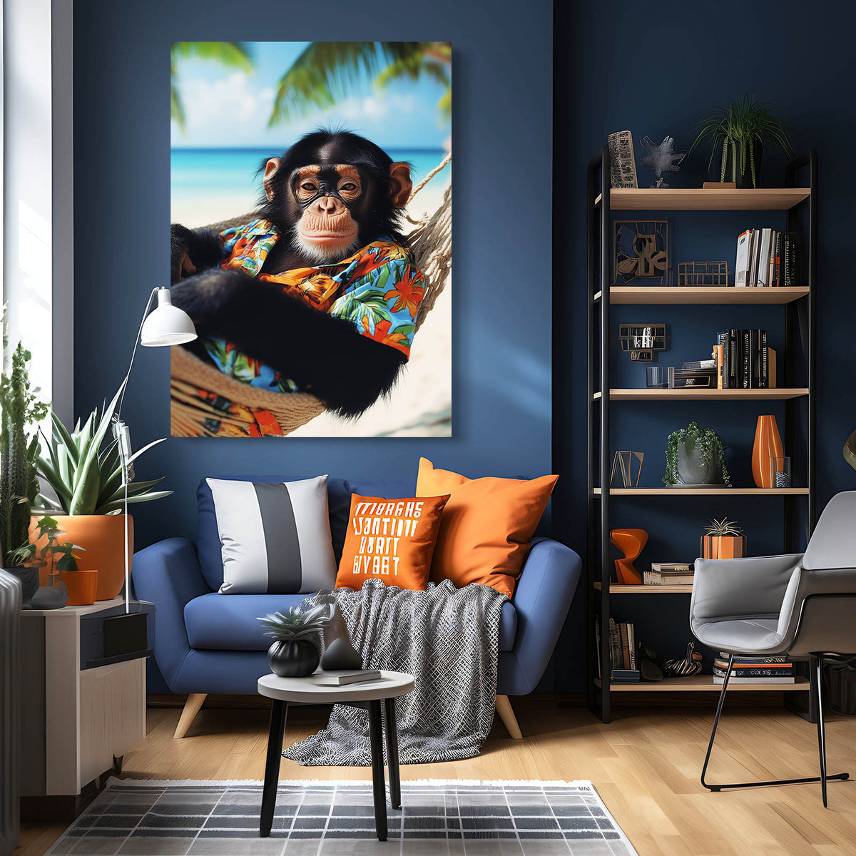 Beach Hammock Shirt Monkey Art — contemporary canvas print, styled in a furnished interior