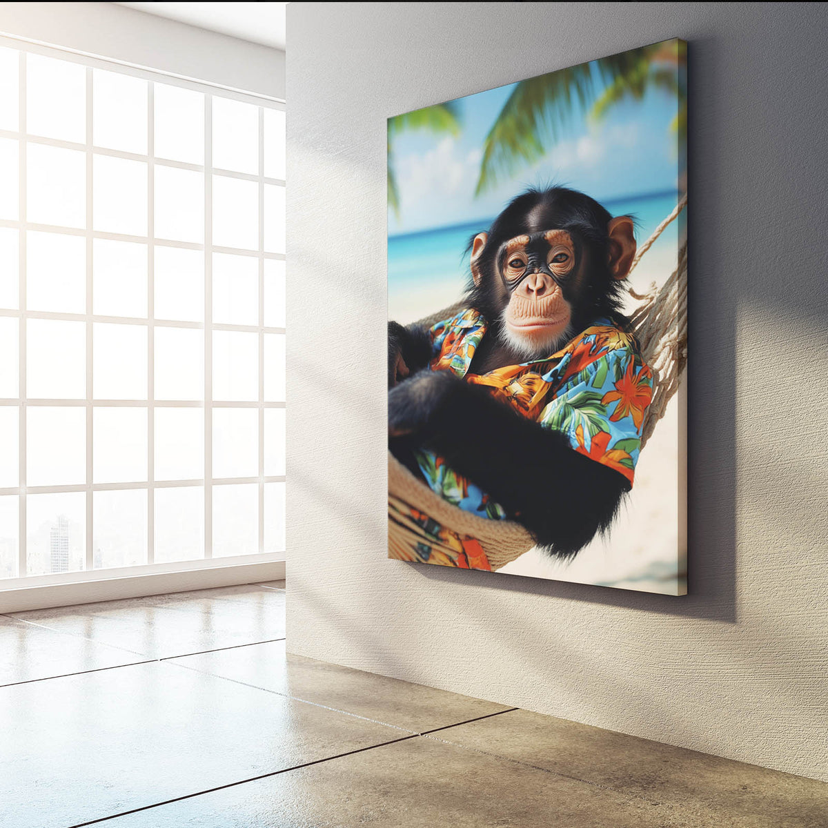 Beach Hammock Shirt Monkey Art — contemporary canvas print, styled in a furnished interior