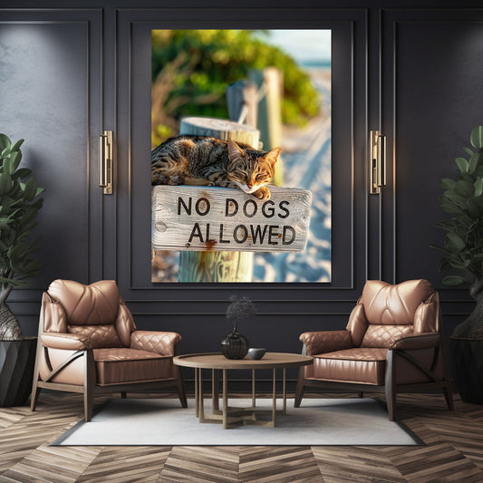 Beach Sign Cat Wall Art — photography canvas print in brown tones, view 3