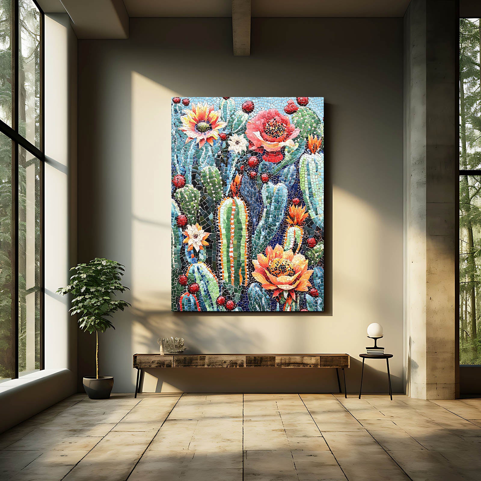 Beaded Garden Bloom Cactus Art – styled in a furnished interior