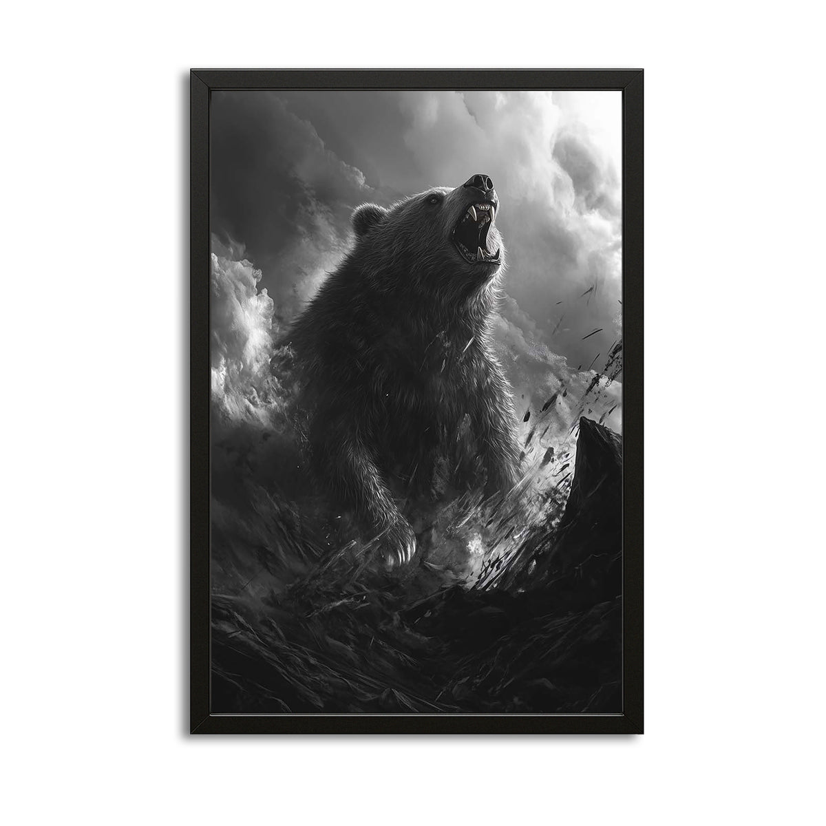 Bear Art Black and White — contemporary canvas print in gray tones, canvas print on white background