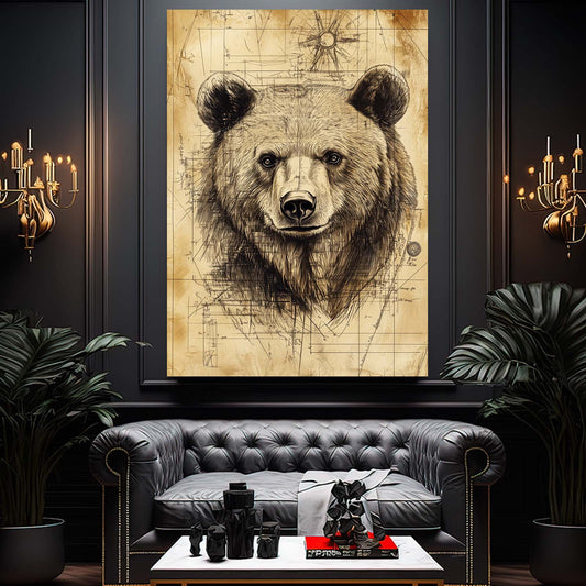 Bear Art Drawing — abstract canvas print in orange tones, view 3