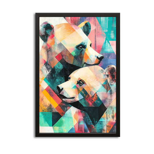 Bear Art Prints — contemporary canvas print in blue tones, with Premium Black frame on white background