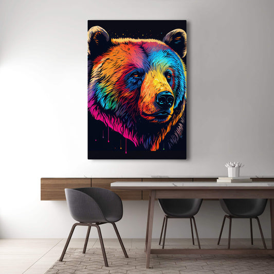 Bear Colorful Art — pop art canvas print in white tones, view 3