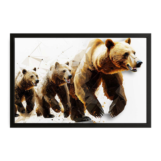Bear Digital Art — contemporary canvas print in brown tones, with Premium Black frame on white background