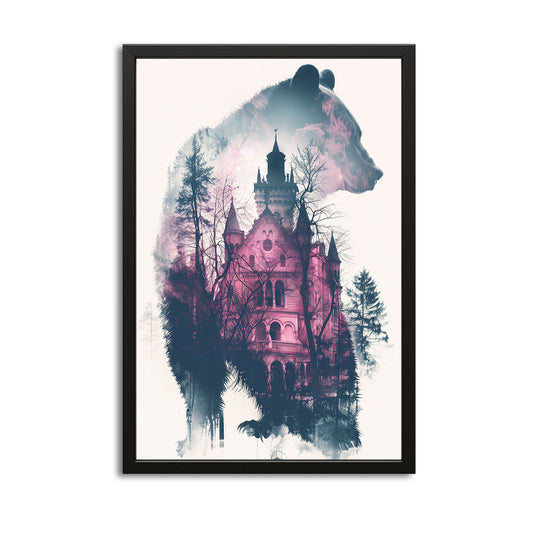 Bear Fantasy Art — contemporary canvas print in blue tones, with Premium Black frame on white background