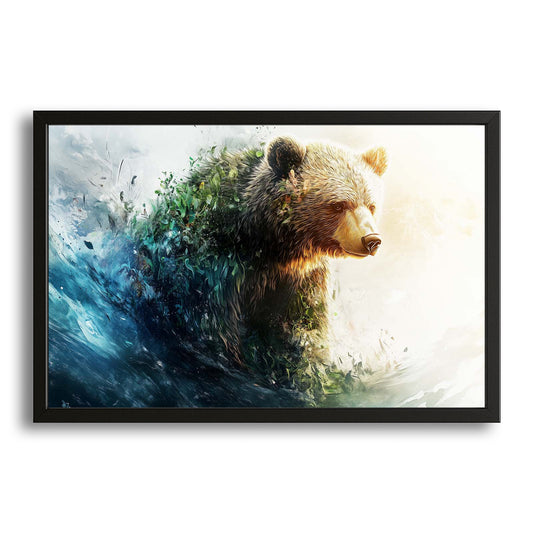 Bear Fluid Art — contemporary canvas print in blue tones, angled canvas view on white background