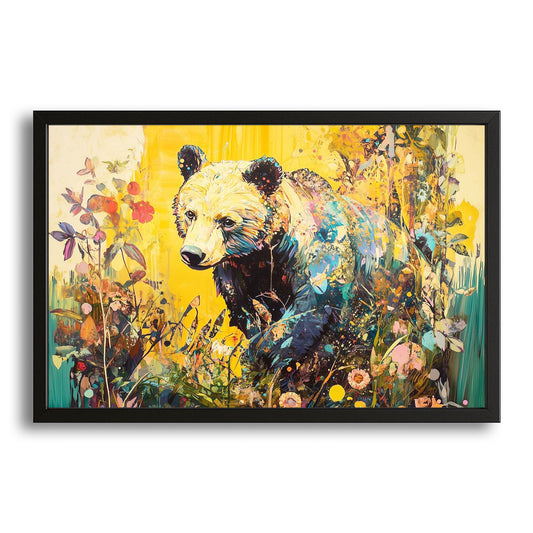 Bear Garden Art — contemporary canvas print in orange tones, with Premium Black frame on white background