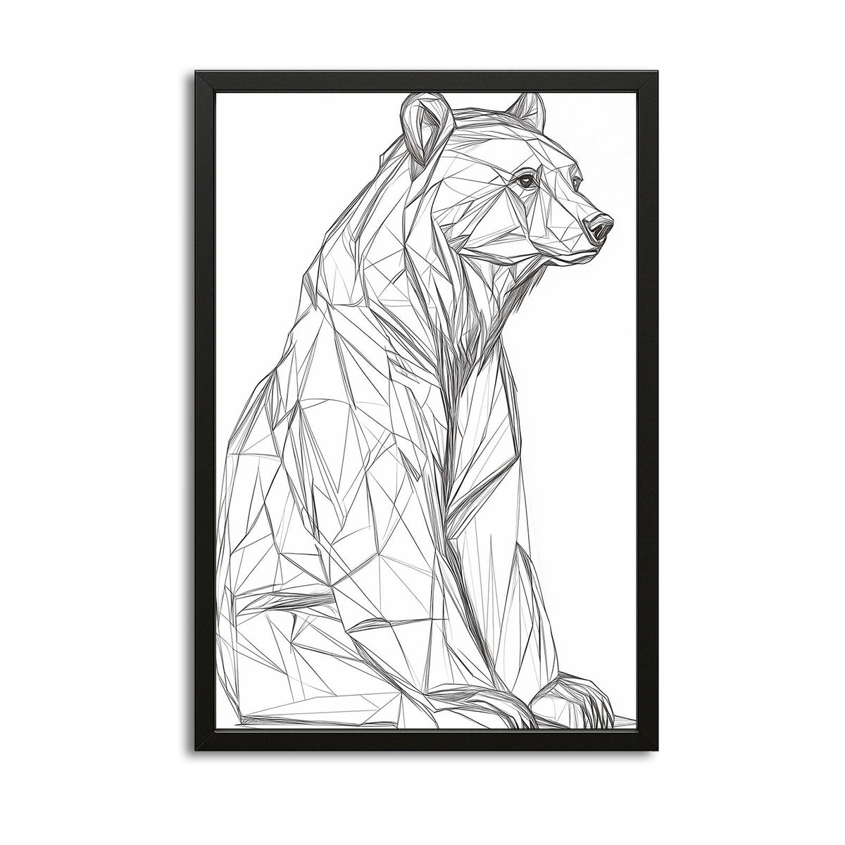 Bear Line Art Tattoo — line canvas print in white tones, with Premium Black frame on white background