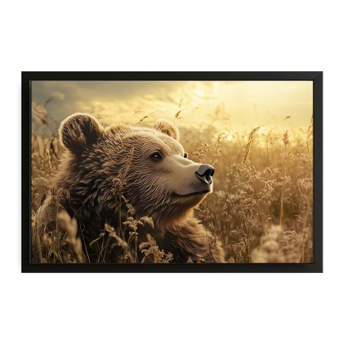 Bear Nature Art — contemporary canvas print in orange tones, with Premium Black frame on white background