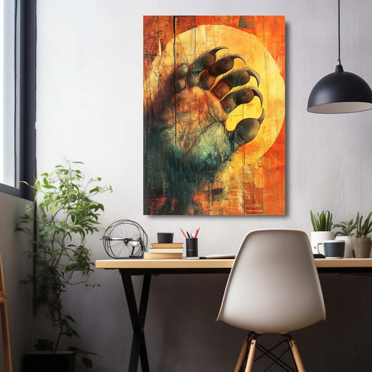 Bear Paw Wall Art — abstract canvas print in orange tones, view 3