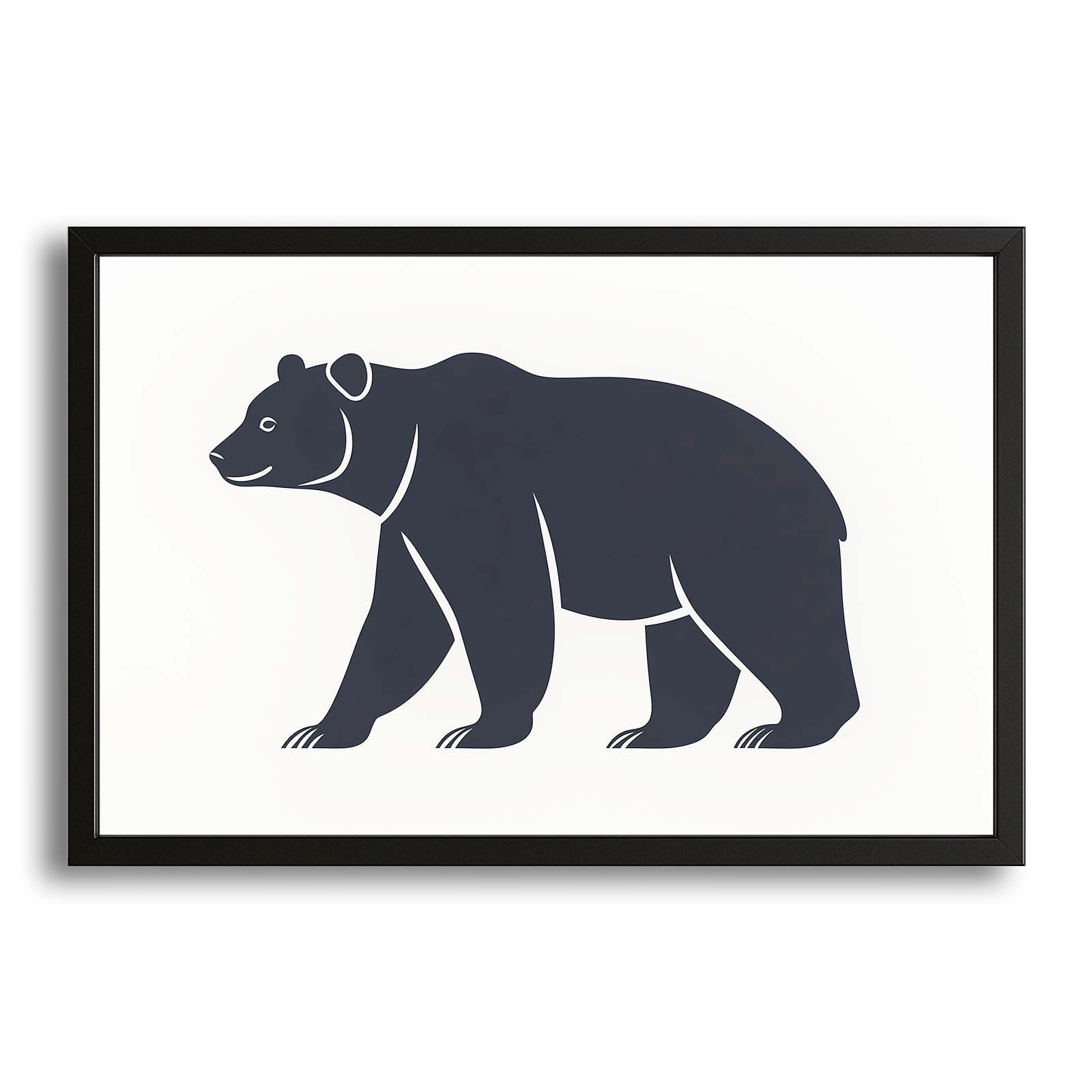 Bear Vector Art — black and white canvas print in white tones, with Premium Black frame on white background