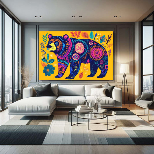 Bear Wall Art Yellow — abstract canvas print in blue tones, view 3