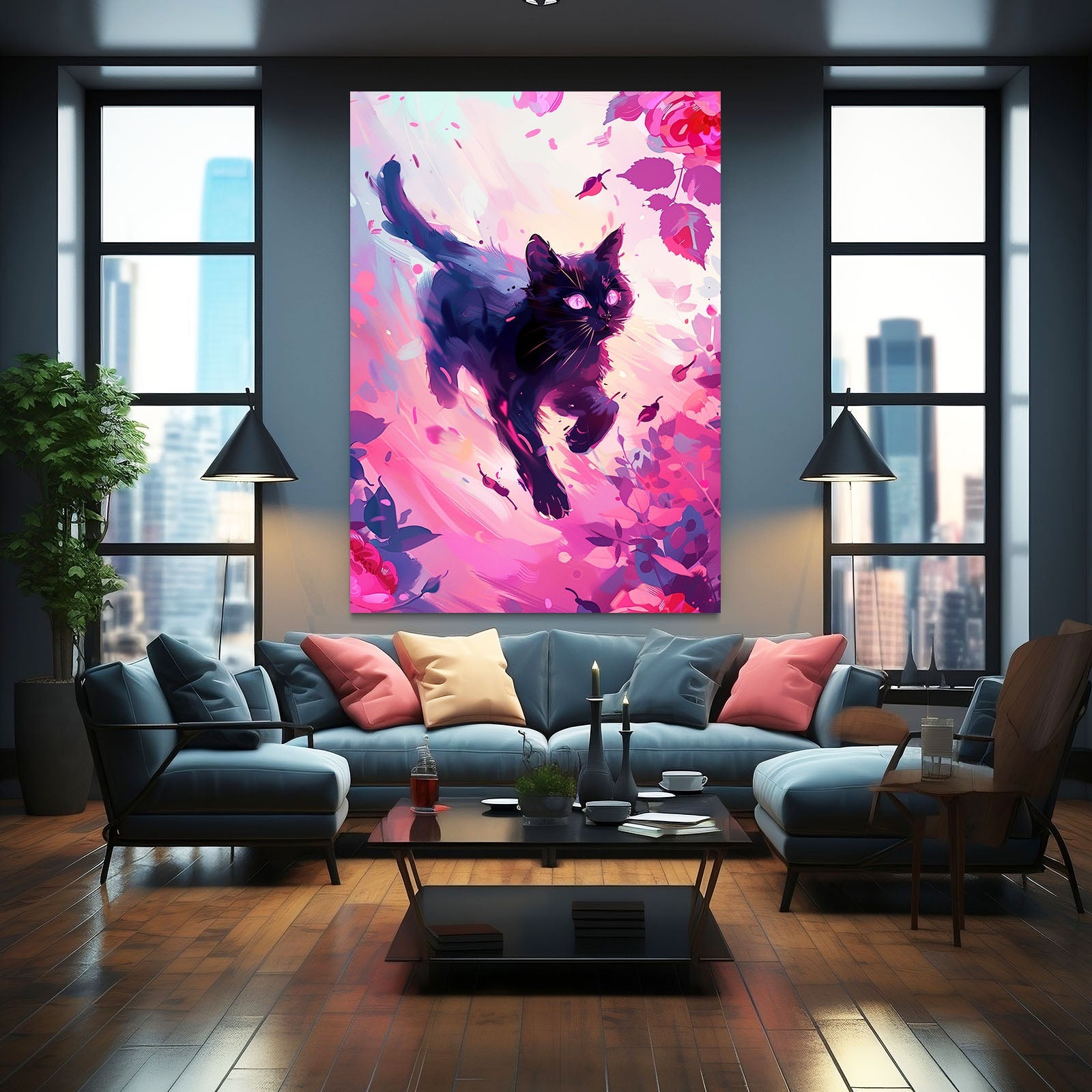 Pink Wall Art Cat