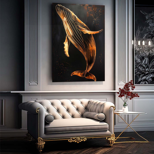 Beautiful Golden Whale Art — luxury canvas print in brown tones, view 3