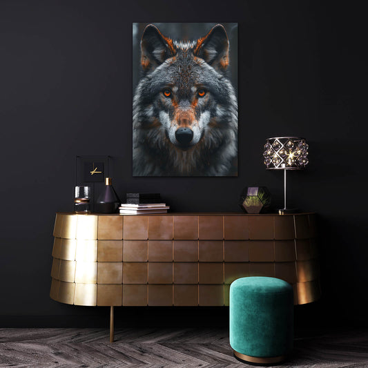 Beautiful Wolf Art — portrait canvas print in gray tones, view 3