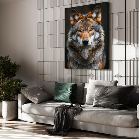 Beautiful Wolf Wall Art — portrait canvas print in brown tones, view 3