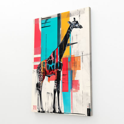 Colorful abstract painting of a giraffe on a white background