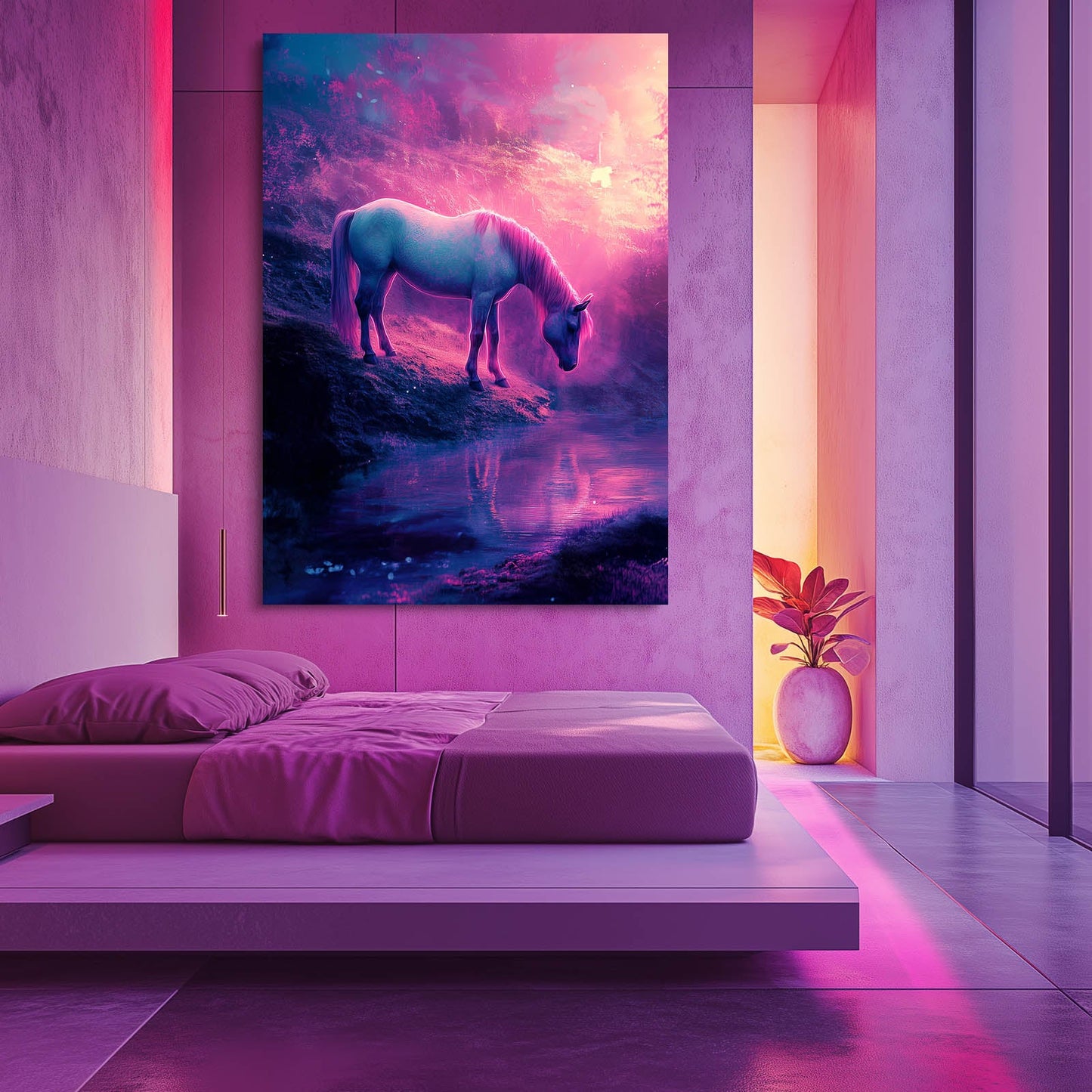 Bedroom Horse Art – angled canvas view on white background