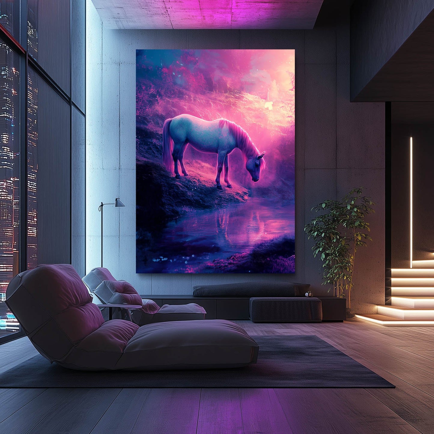 Bedroom Horse Art – angled canvas view on white background