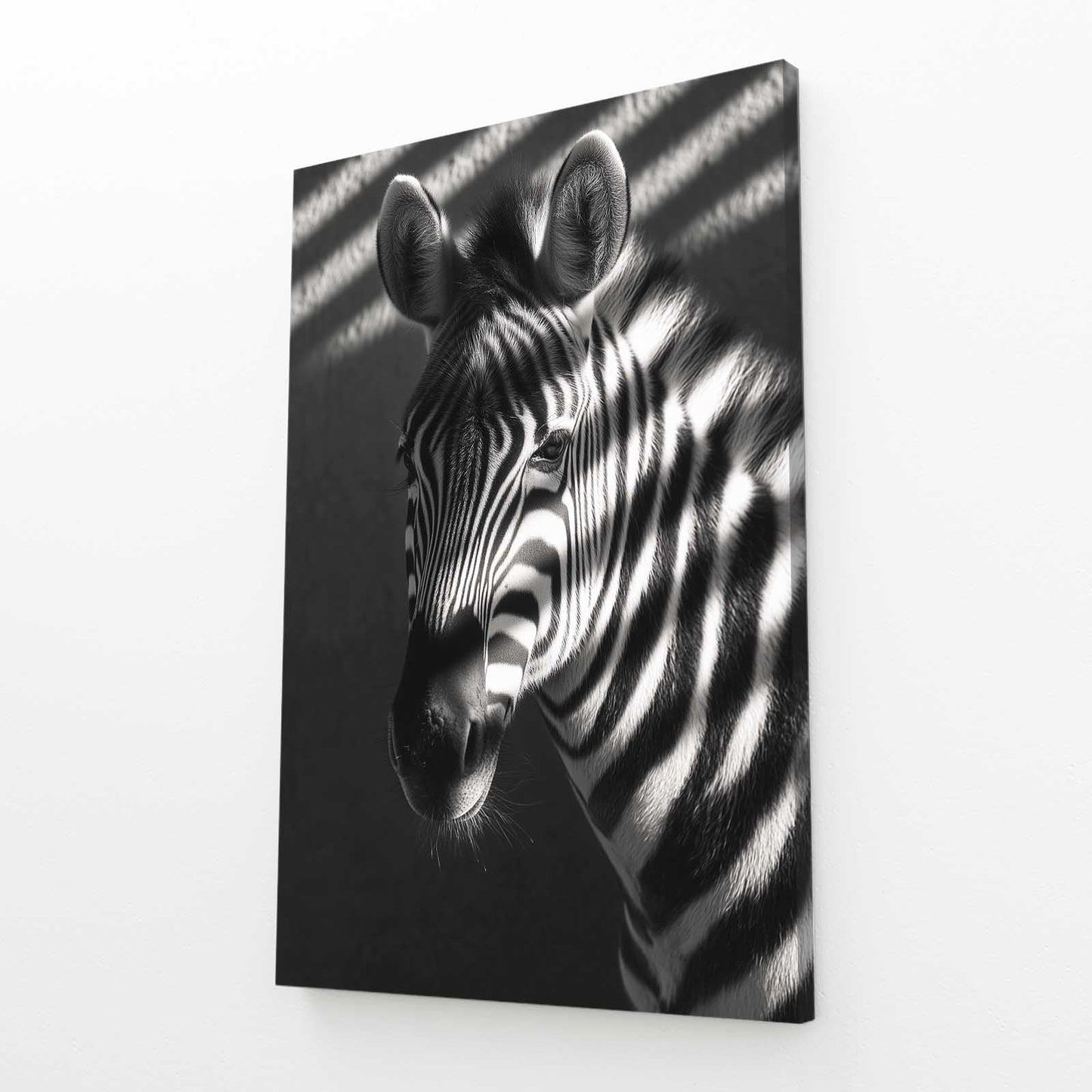 Bedroom Zebra Canvas – angled canvas view on white background
