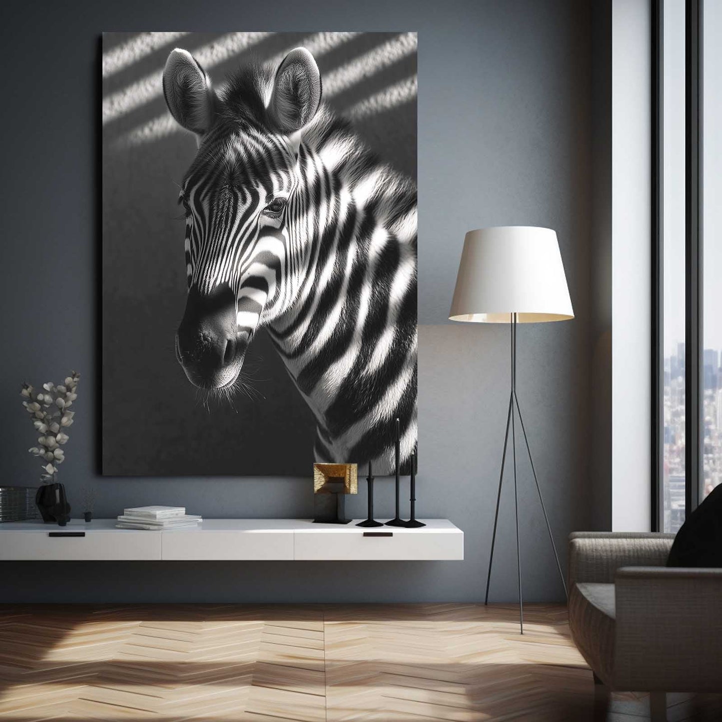 Bedroom Zebra Canvas – styled in a furnished interior