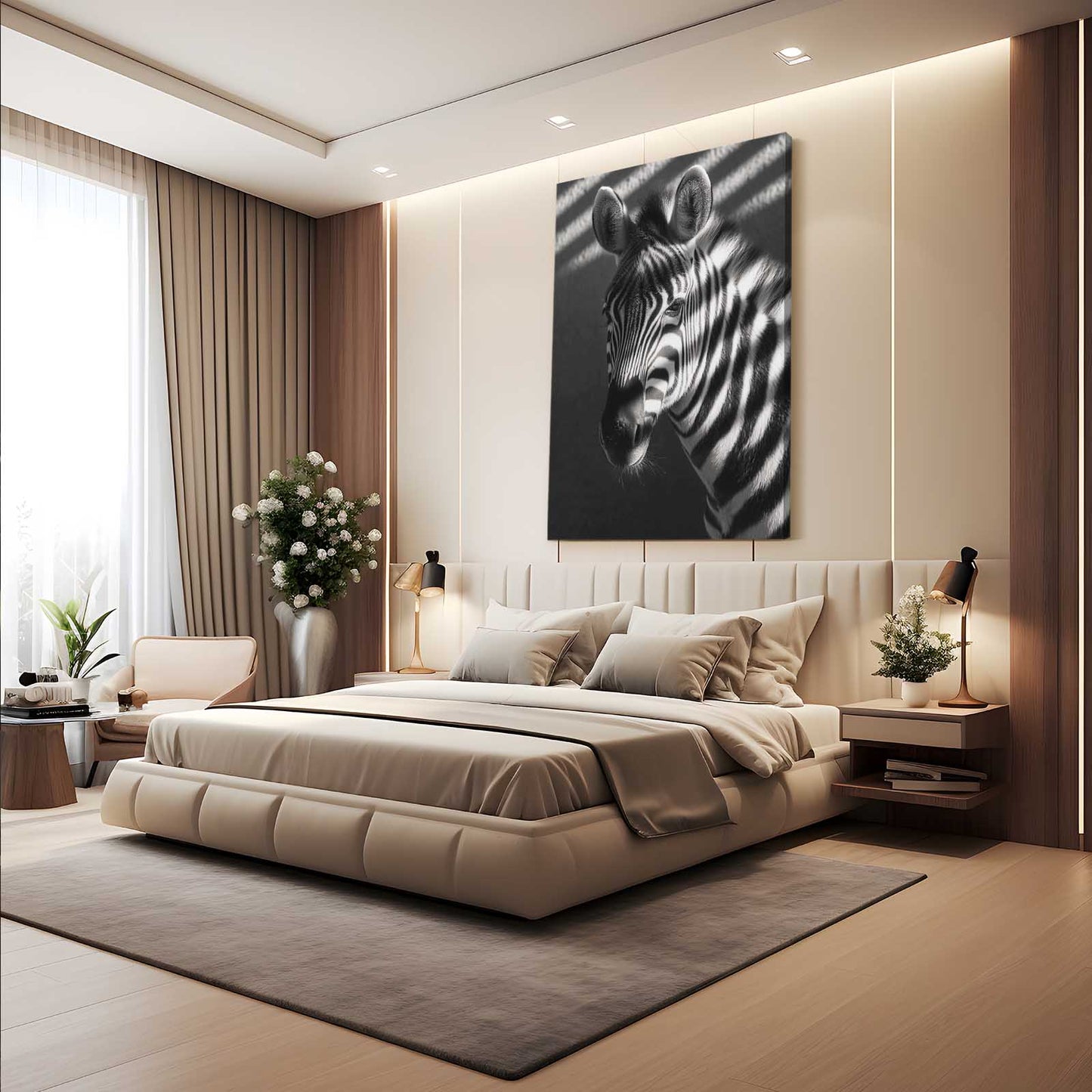 Bedroom Zebra Canvas – styled in a furnished interior