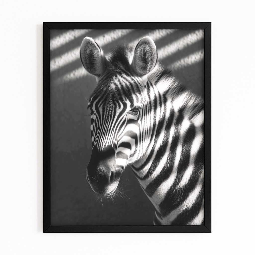 Bedroom Zebra Canvas – with Premium Black frame on white background