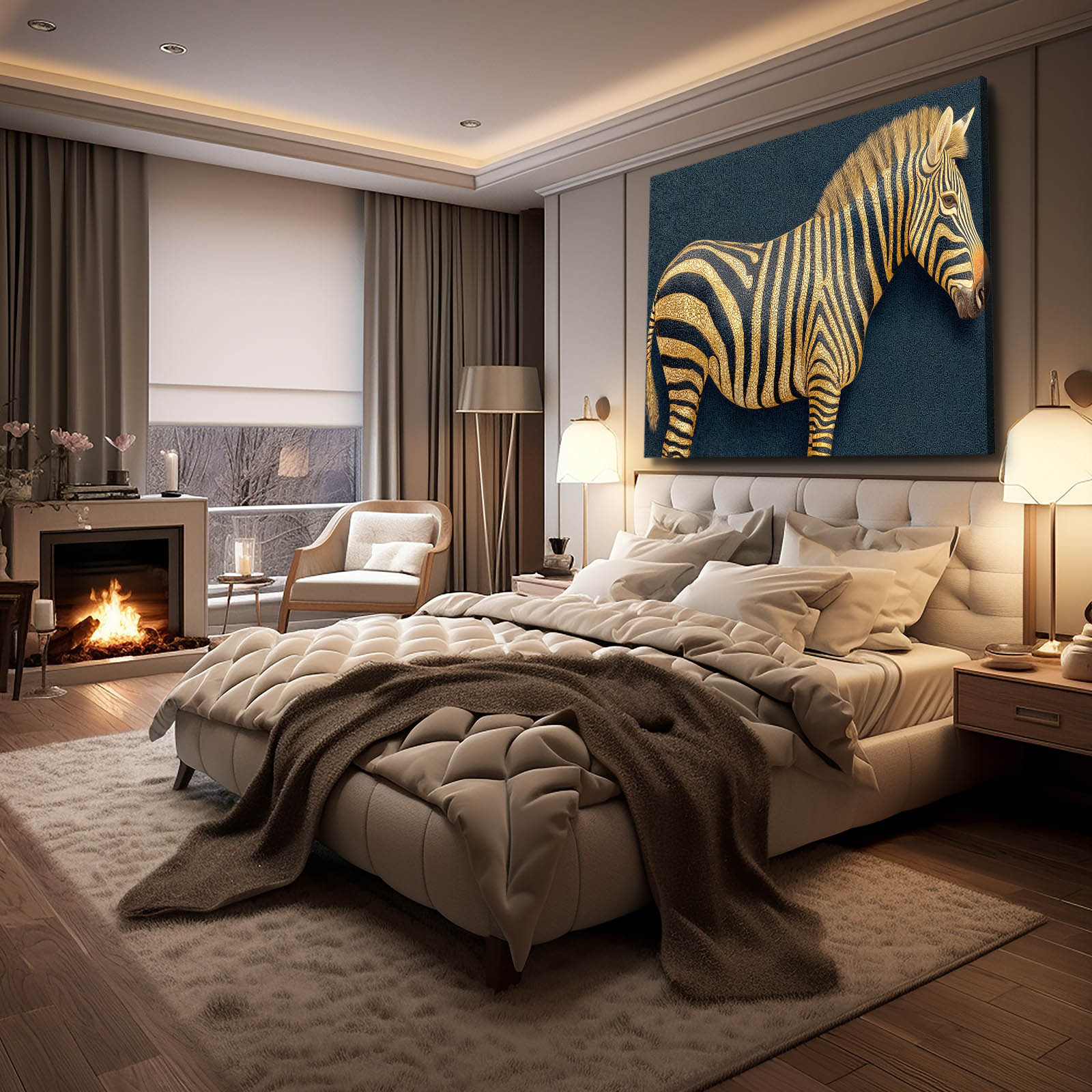 Bedroom Zebra Prints – styled in a furnished interior