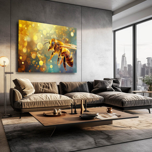 Bee In Golden Aura Art — digital canvas print in orange tones, view 3