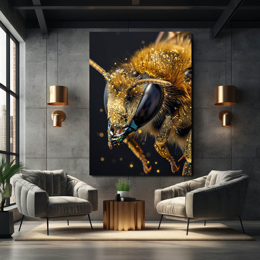 Bee Macro Art — 3d canvas print in orange tones, view 3