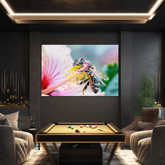 Bee On Hibiscus Art — botanical canvas print in white tones, view 3