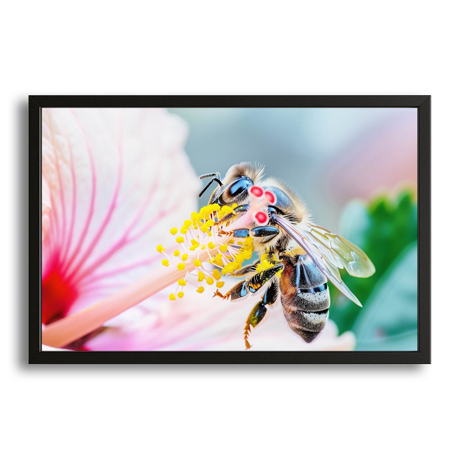 Bee On Hibiscus Art – canvas print on white background