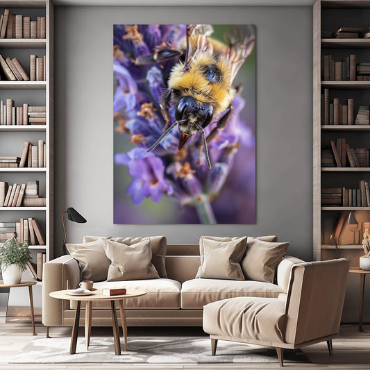 Bee On Lavender Art — photography canvas print in white tones, view 3