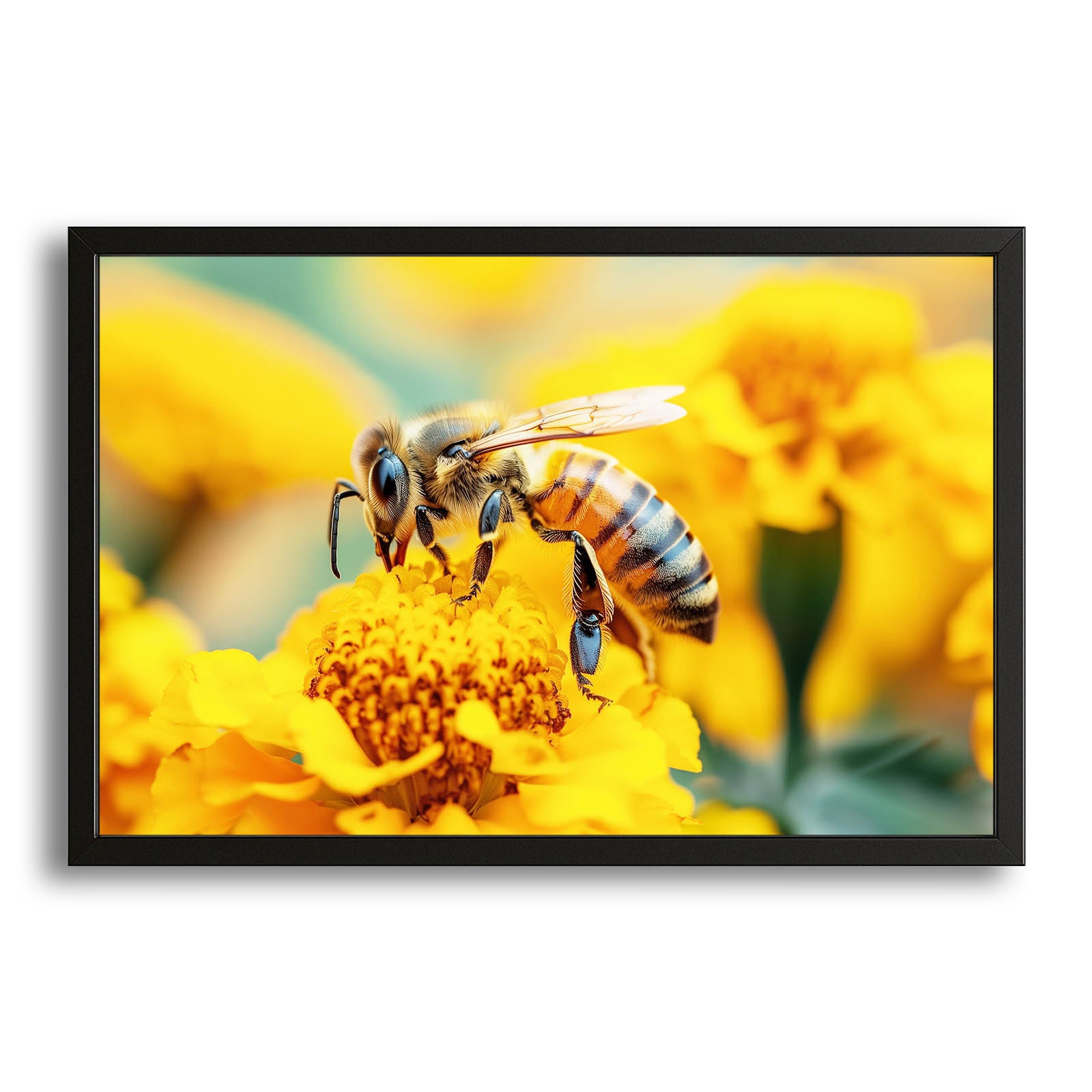 Bee On Marigold Art – canvas print on white background