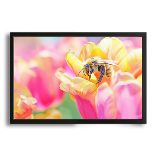 Bee On Tulip Art – canvas print on white background